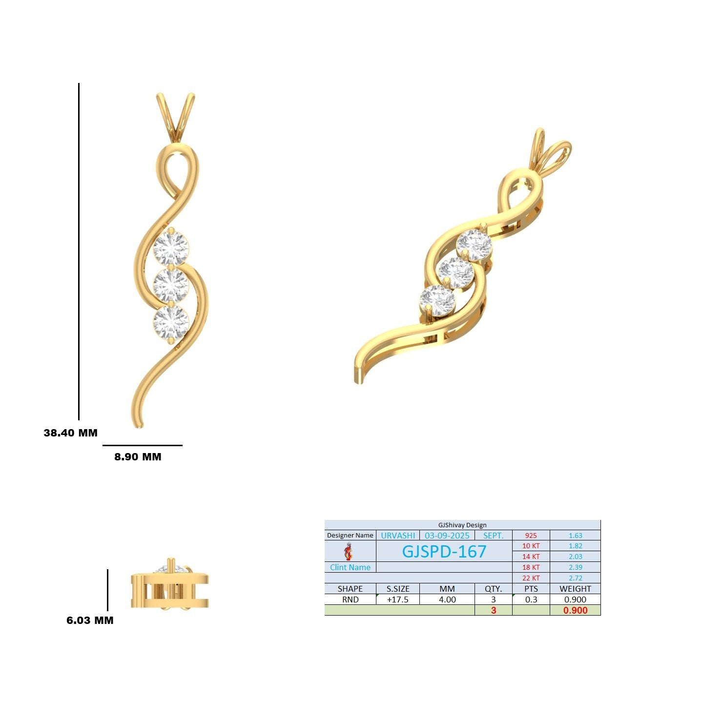 .90 Ct. Three-Stone Diamond Twist Pendant Necklace (GJSPD-167) 10