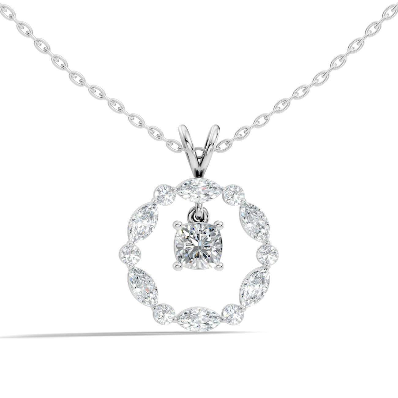 1.45 Ct. Cushion-Cut Diamond Halo Circle Pendant Necklace (GJSPD-171)