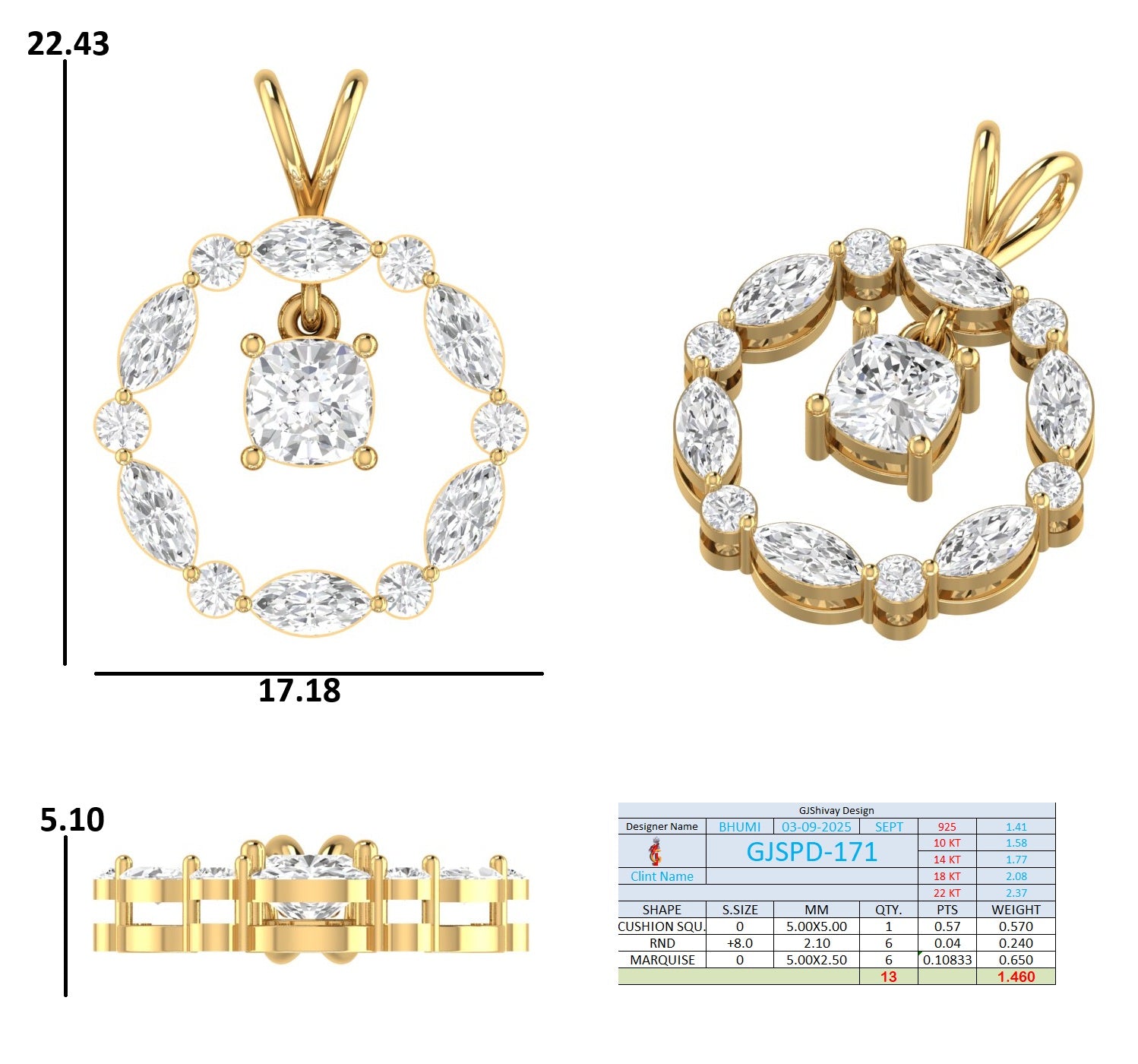 1.45 Ct. Cushion-Cut Diamond Halo Circle Pendant Necklace (GJSPD-171) 10