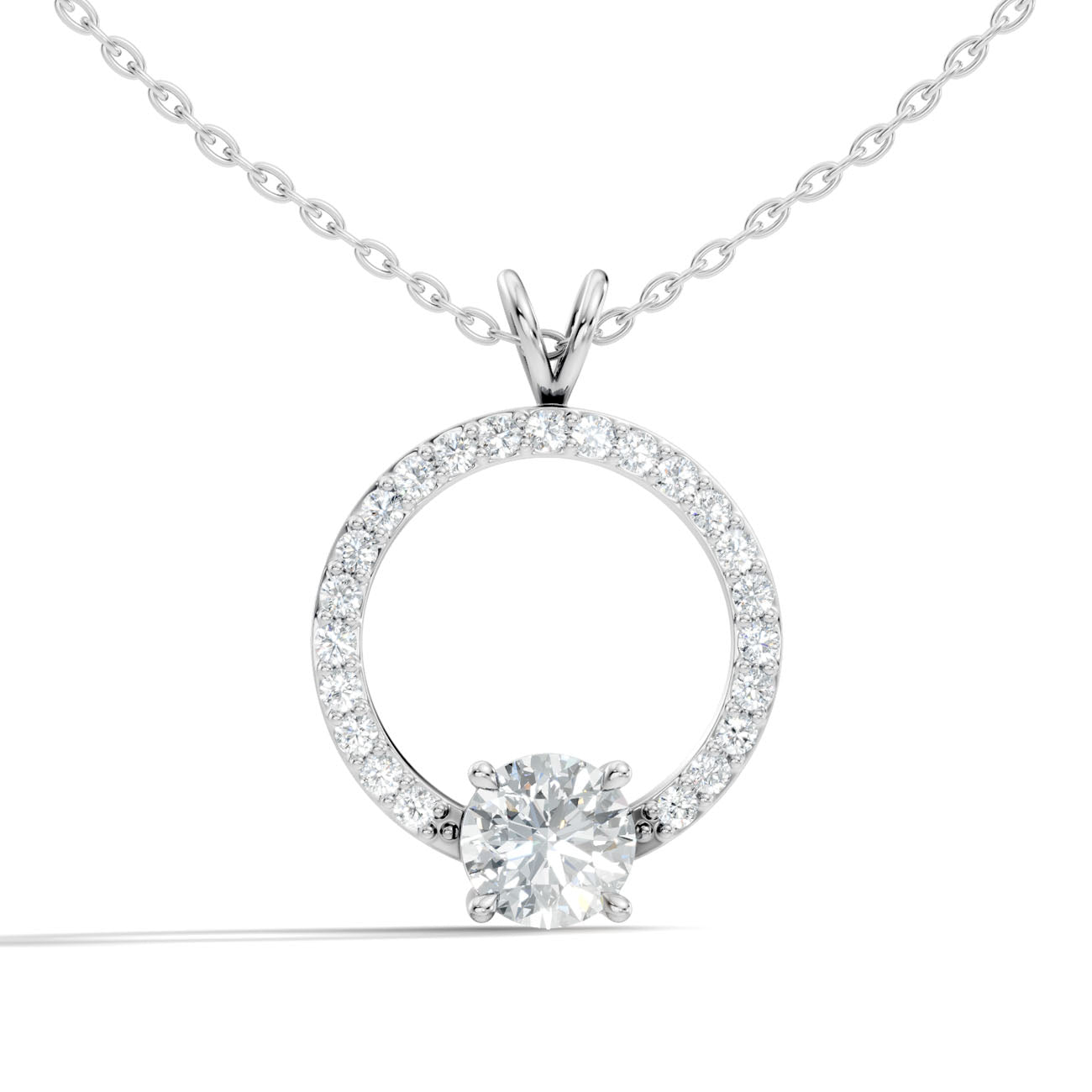 1.70 Ct. Round Diamond Circle Pendant with Floating Solitaire (GJSPD-176)