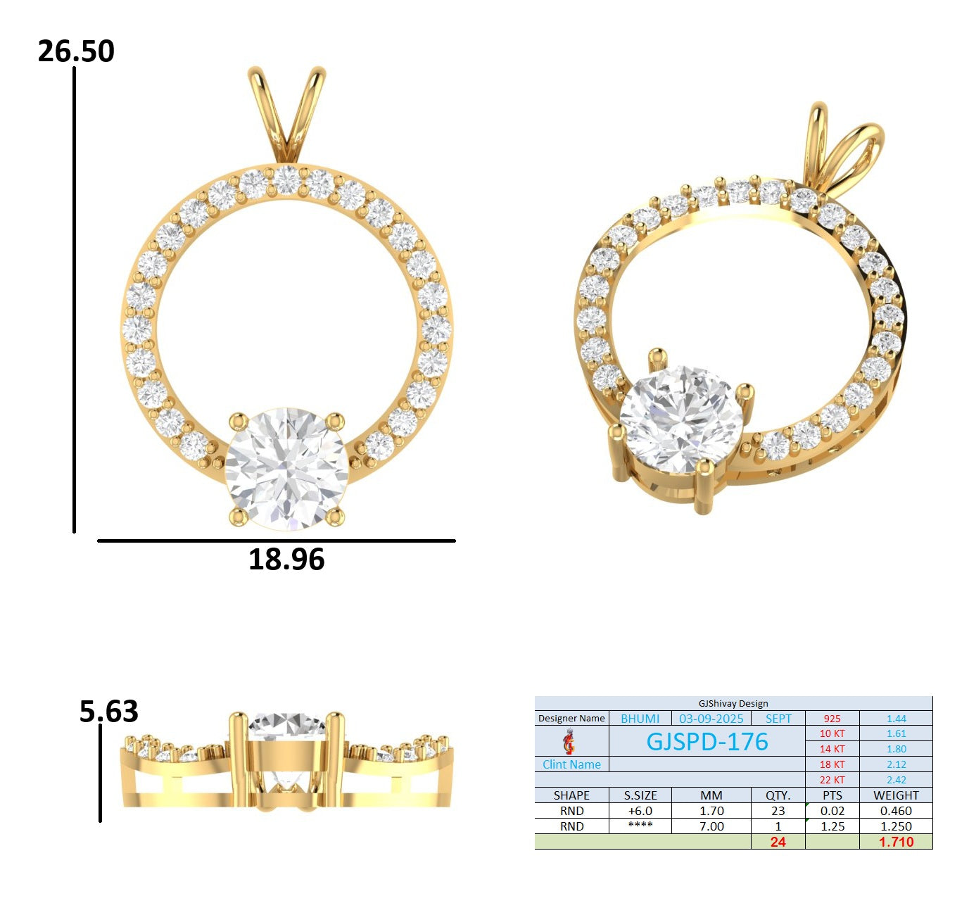 1.70 Ct. Round Diamond Circle Pendant with Floating Solitaire (GJSPD-176) 10