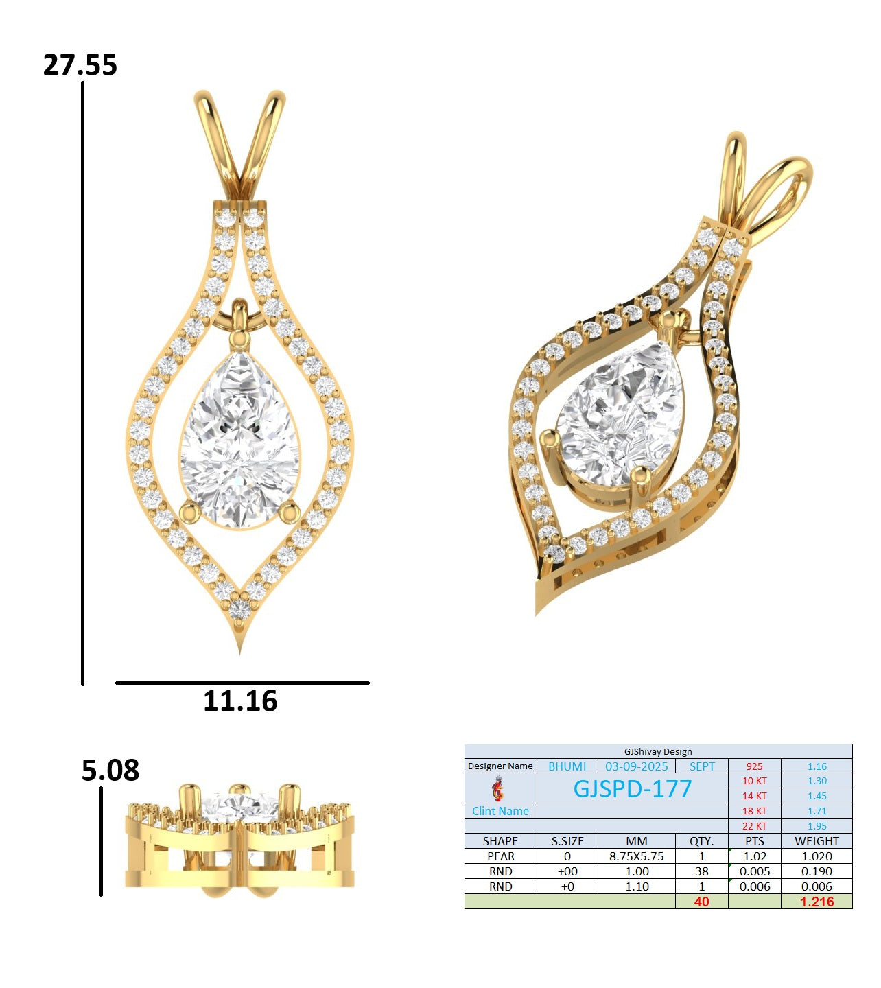 1.22 Ct. Pear Diamond Drop Halo Pendant Necklace (GJSPD-177) 10