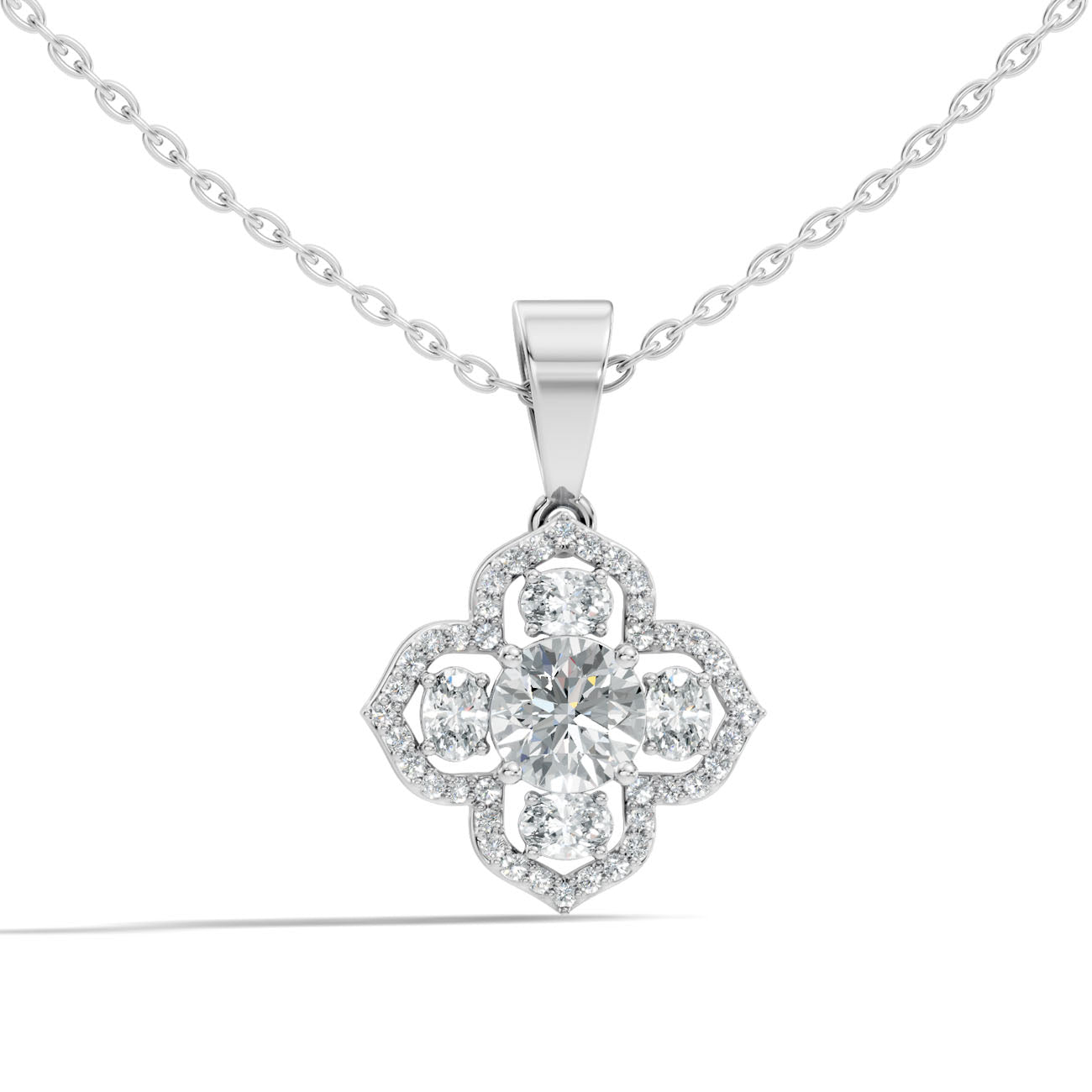1.37 Ct. Diamond Quatrefoil Halo Pendant Necklace (GJSPD-179)