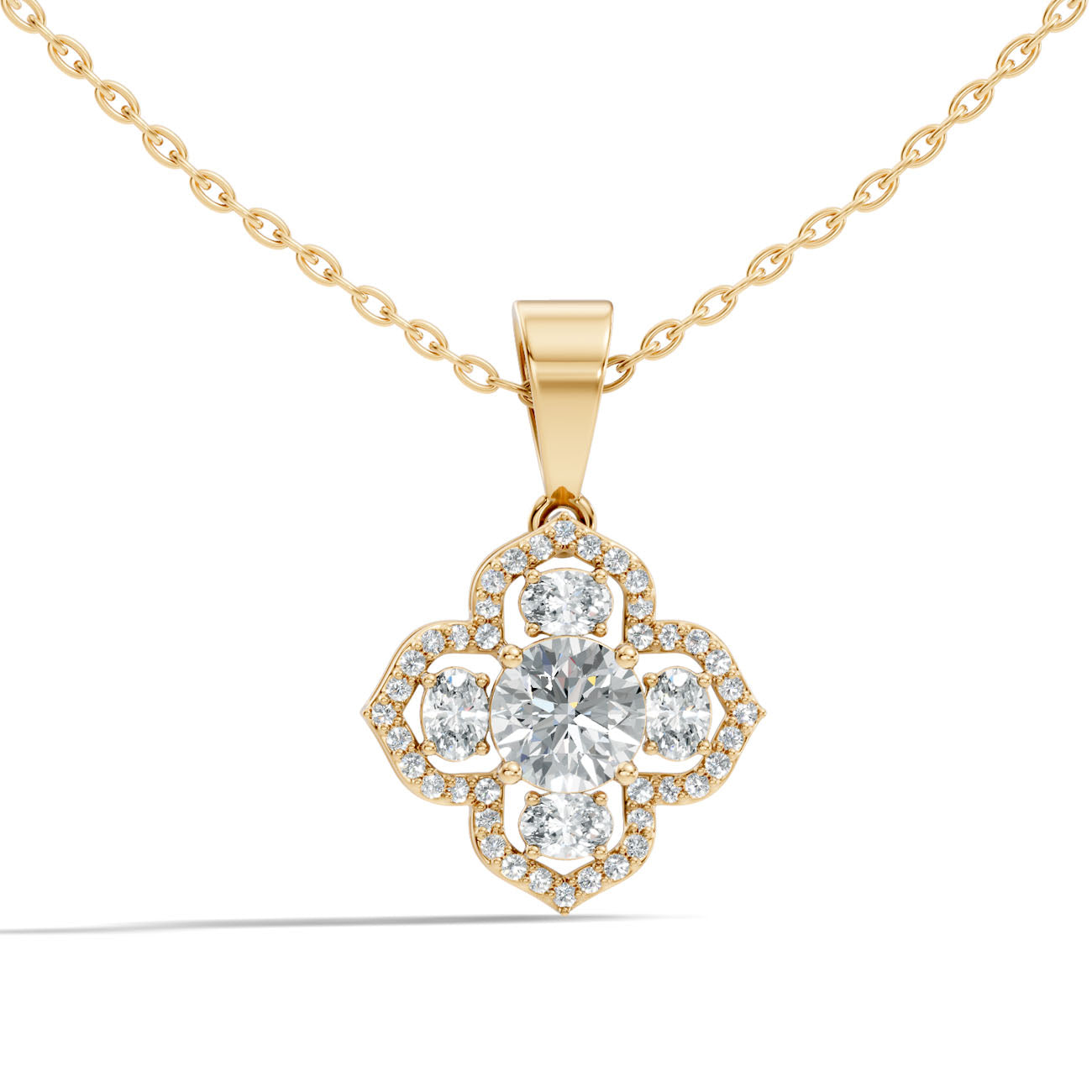 1.37 Ct. Diamond Quatrefoil Halo Pendant Necklace (GJSPD-179) 8