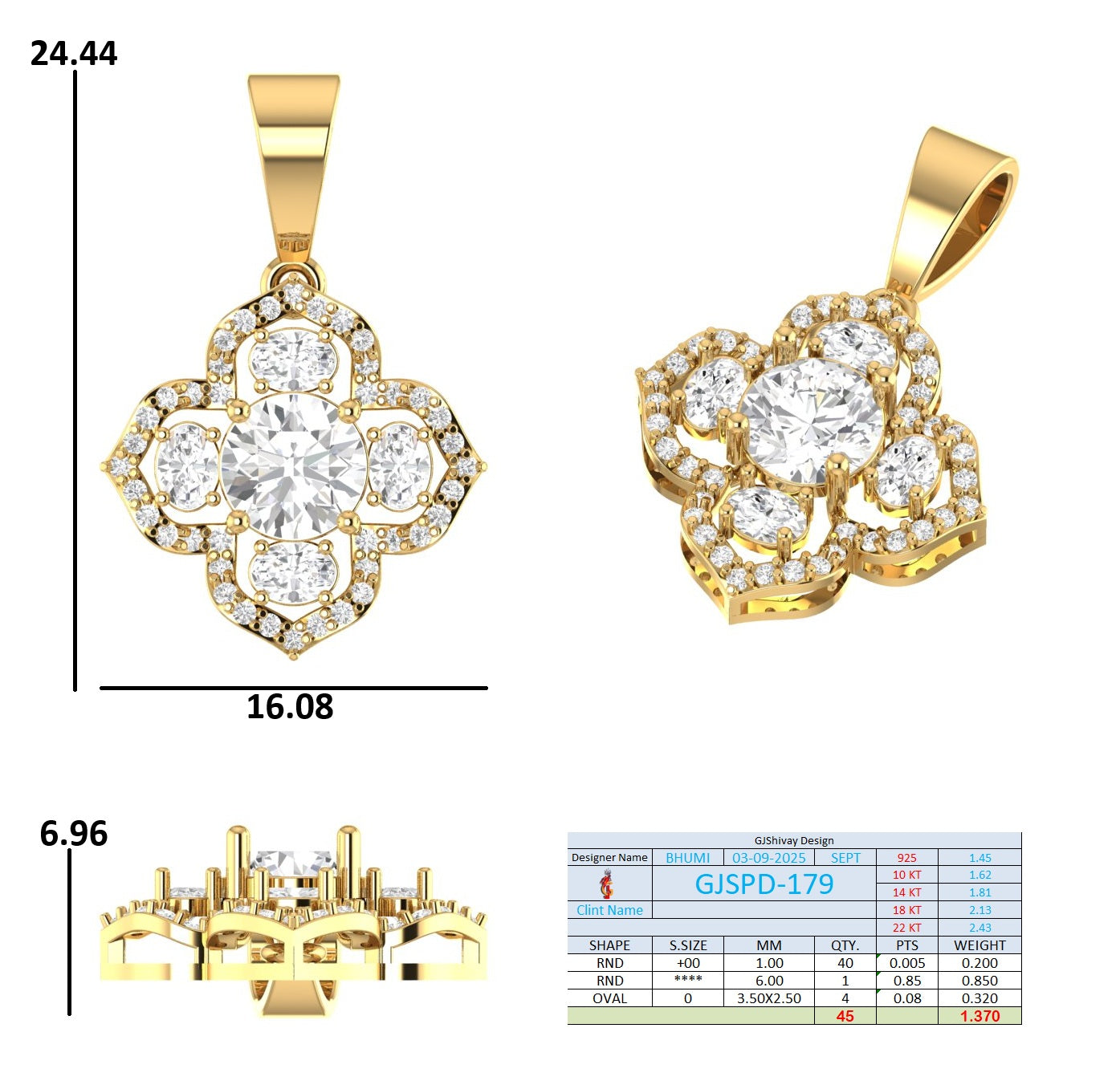 1.37 Ct. Diamond Quatrefoil Halo Pendant Necklace (GJSPD-179) 10