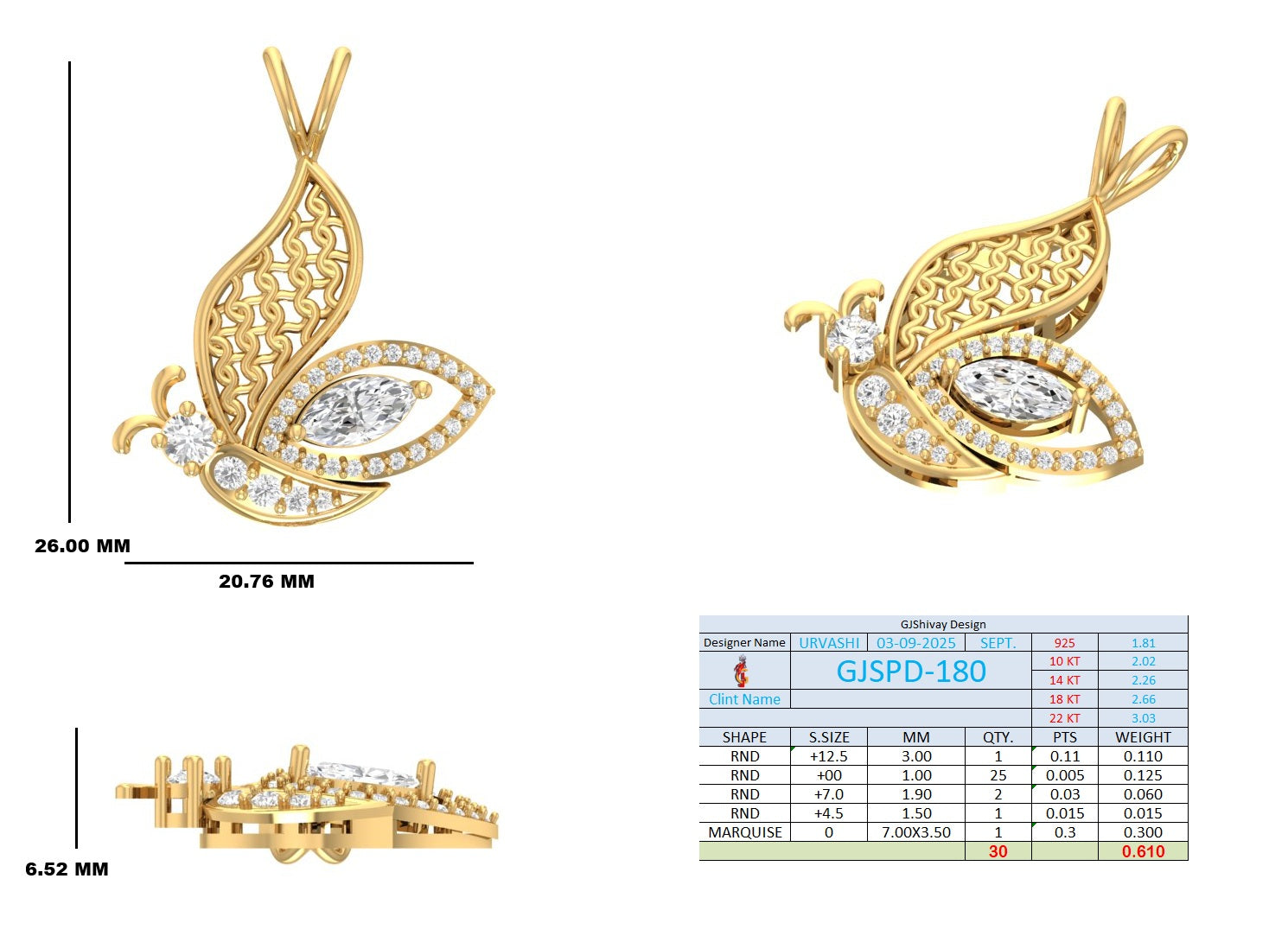 .60 Ct. Marquise Diamond Butterfly Pendant Necklace (GJSPD-180) 10