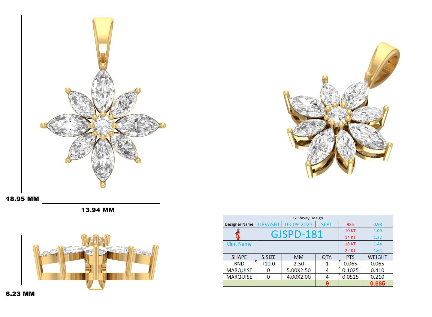 .70 Ct. Marquise Diamond Floral Cluster Pendant Necklace (GJSPD-181) 10