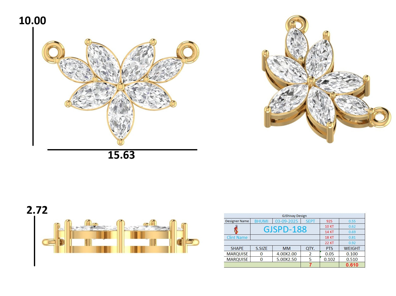 .60 Ct. Marquise Diamond Floral Pendant Necklace (GJSPD-188) 10