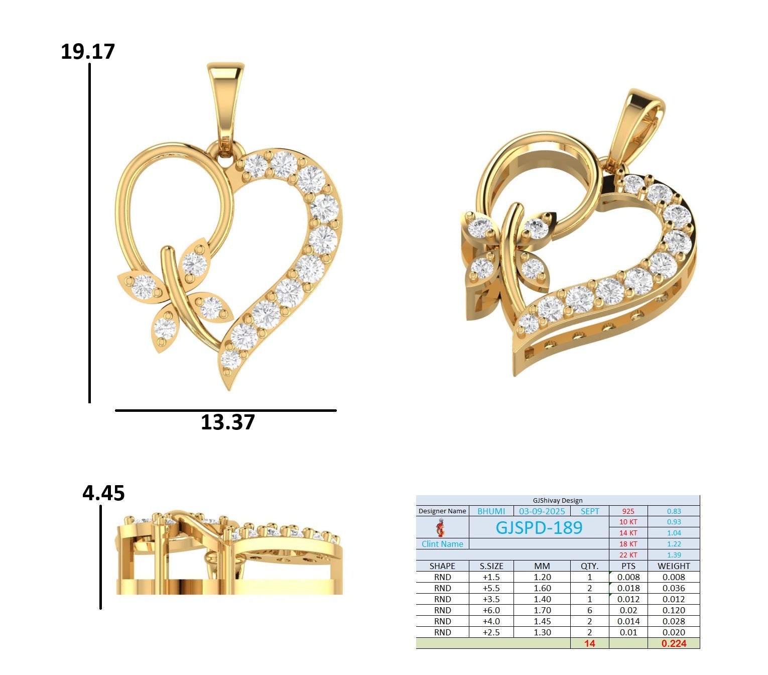 .22 Ct. Diamond Heart & Butterfly Pendant Necklace (GJSPD-189) 13