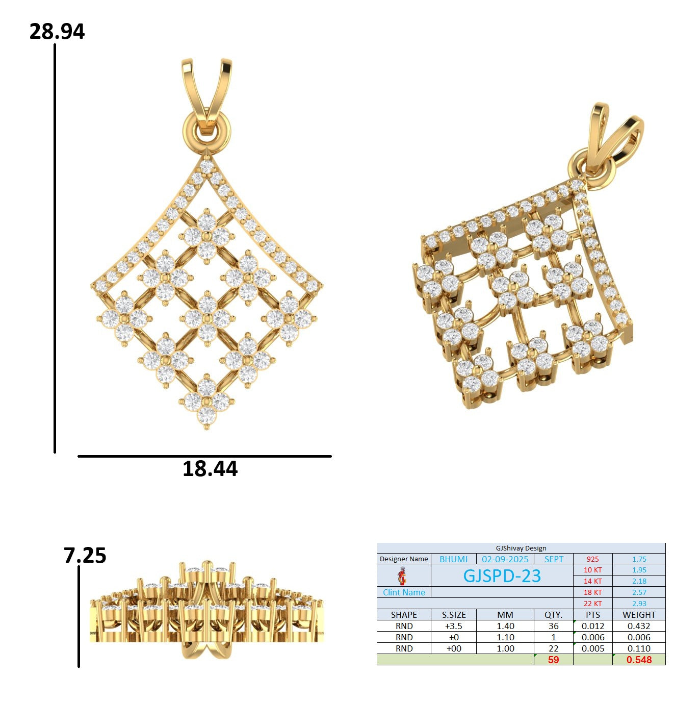 .55 Ct. Round Diamond Lattice Drop Pendant Necklace (GJSPD-23) 10