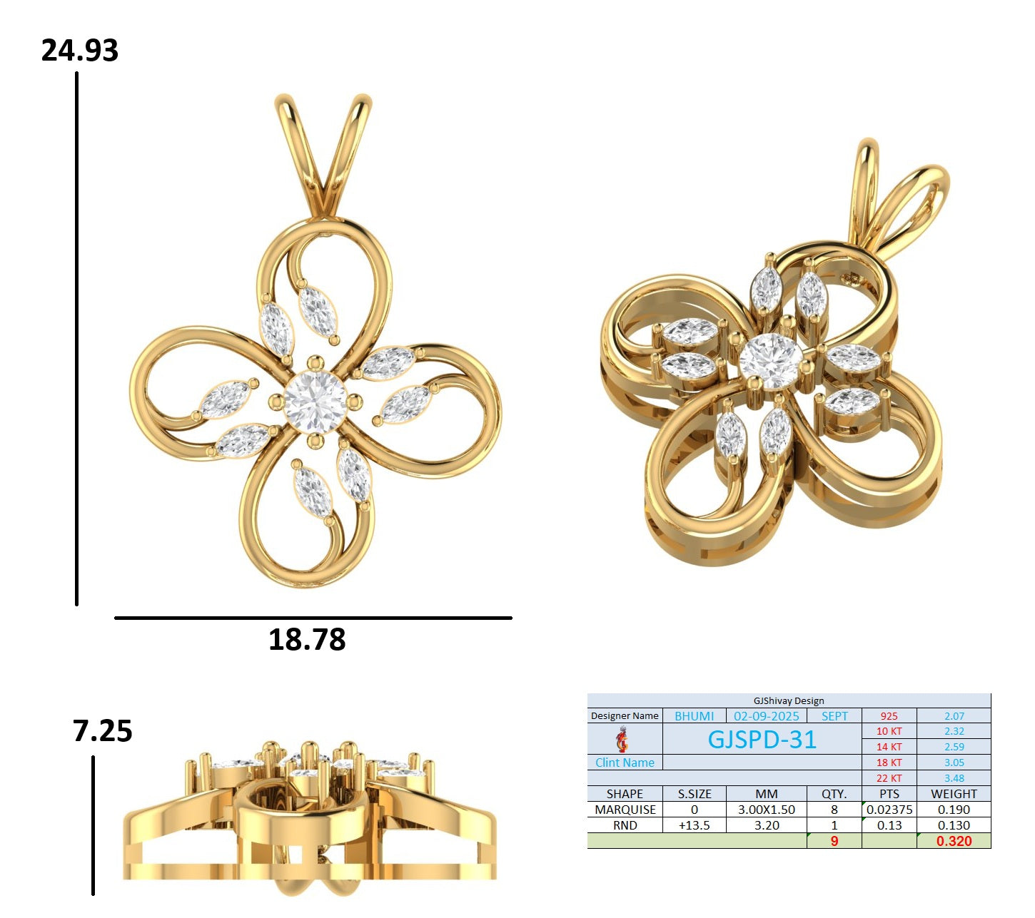 .30 Ct. Round and Marquise Diamond Floral Pendant Necklace (GJSPD-31) 10