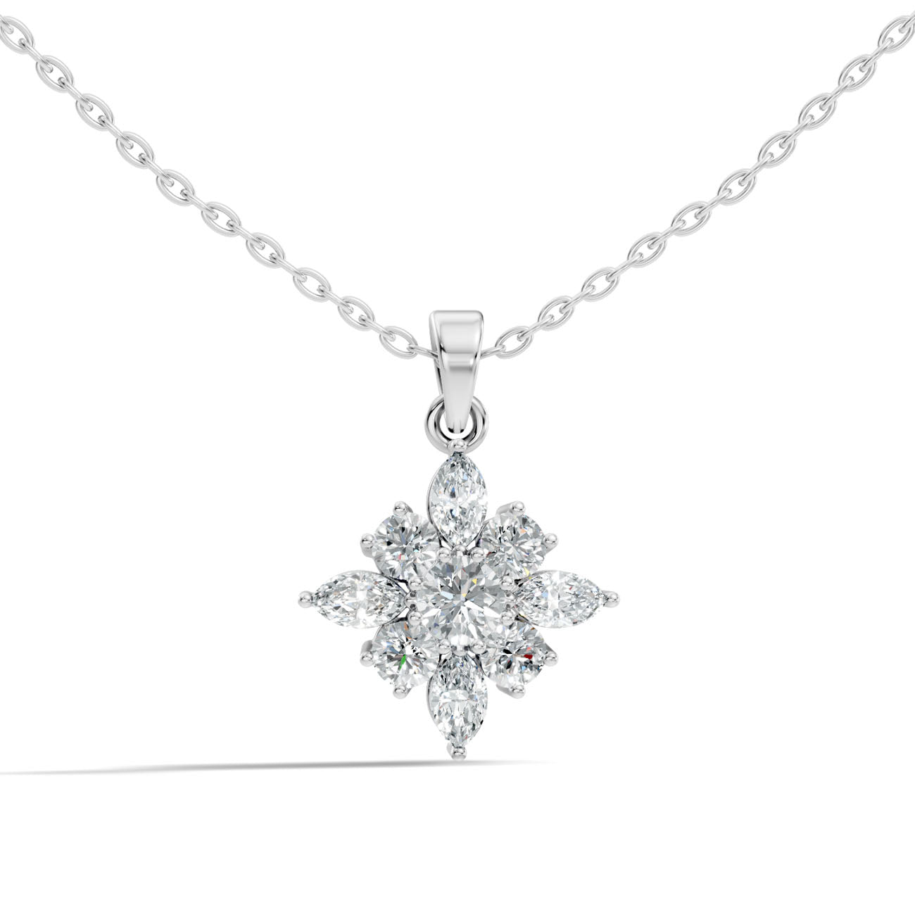 1.15 Ct. Round and Marquise Diamond Cluster Pendant Necklace (GJSPD-32)