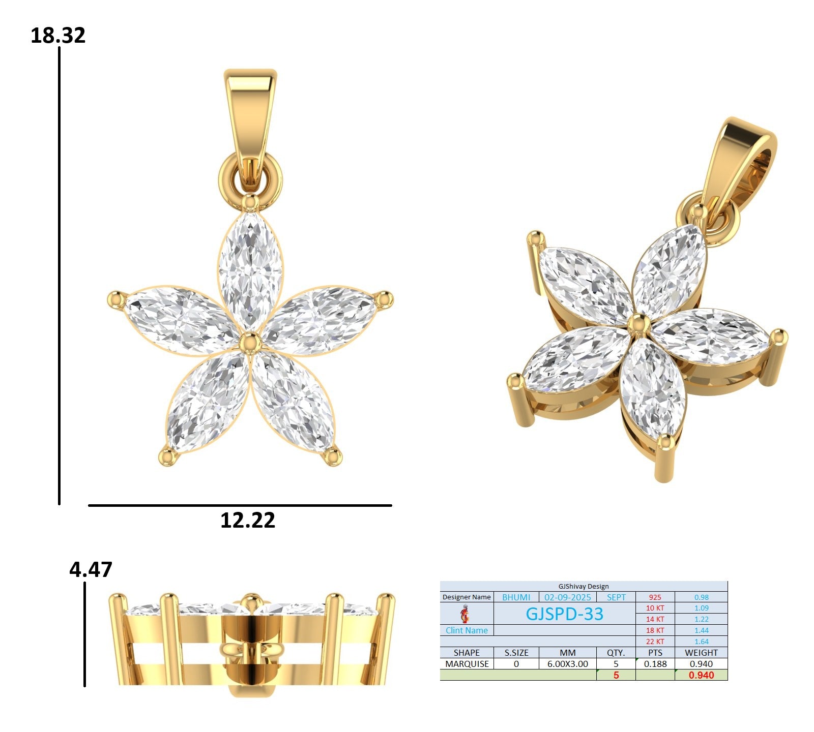 .95 Ct. Marquise Diamond Floral Pendant Necklace (GJSPD-33) 10