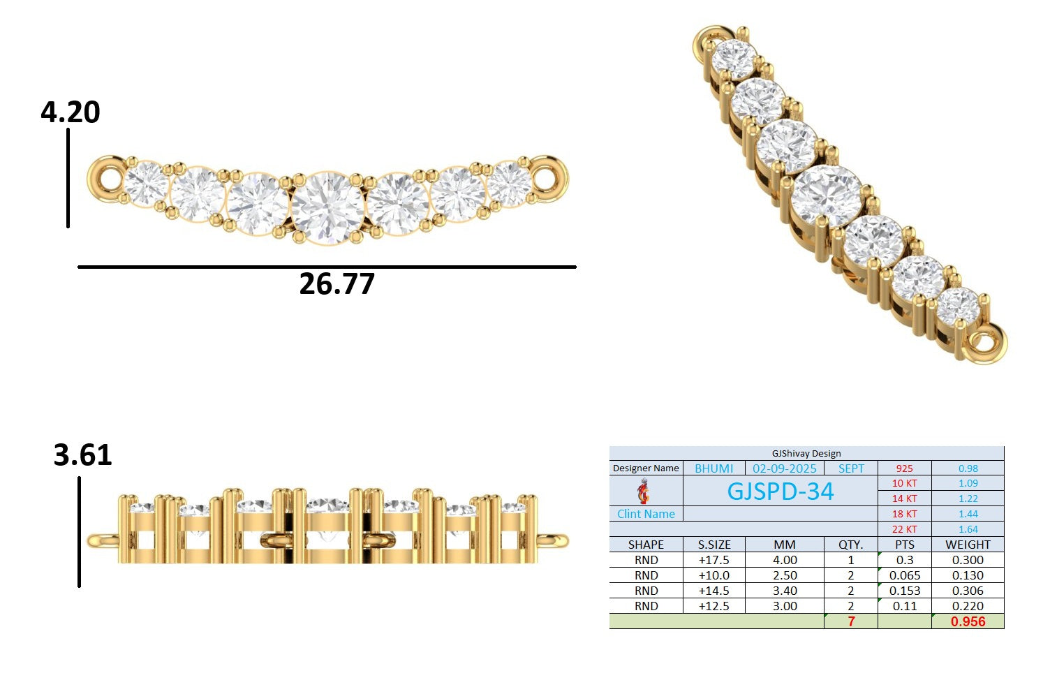 .95 Ct. Graduated Round Diamond Bar Pendant Necklace (GJSPD-34) 10