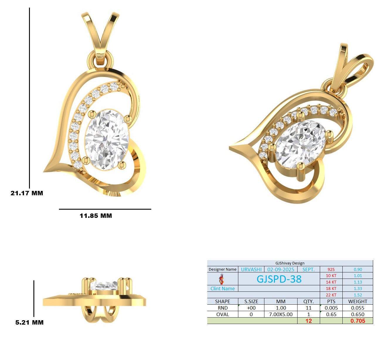 .70 Ct. Oval Diamond Heart-Inspired Pendant Necklace (GJSPD-38) 10