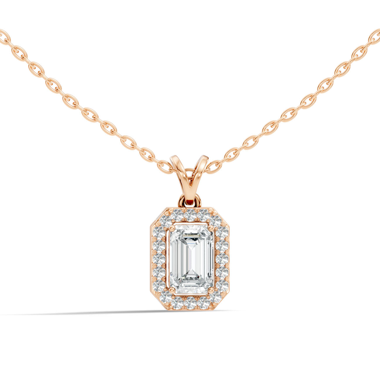 1.00 Ct. Emerald-Cut Diamond Halo Pendant Necklace (GJSPD-43) 4