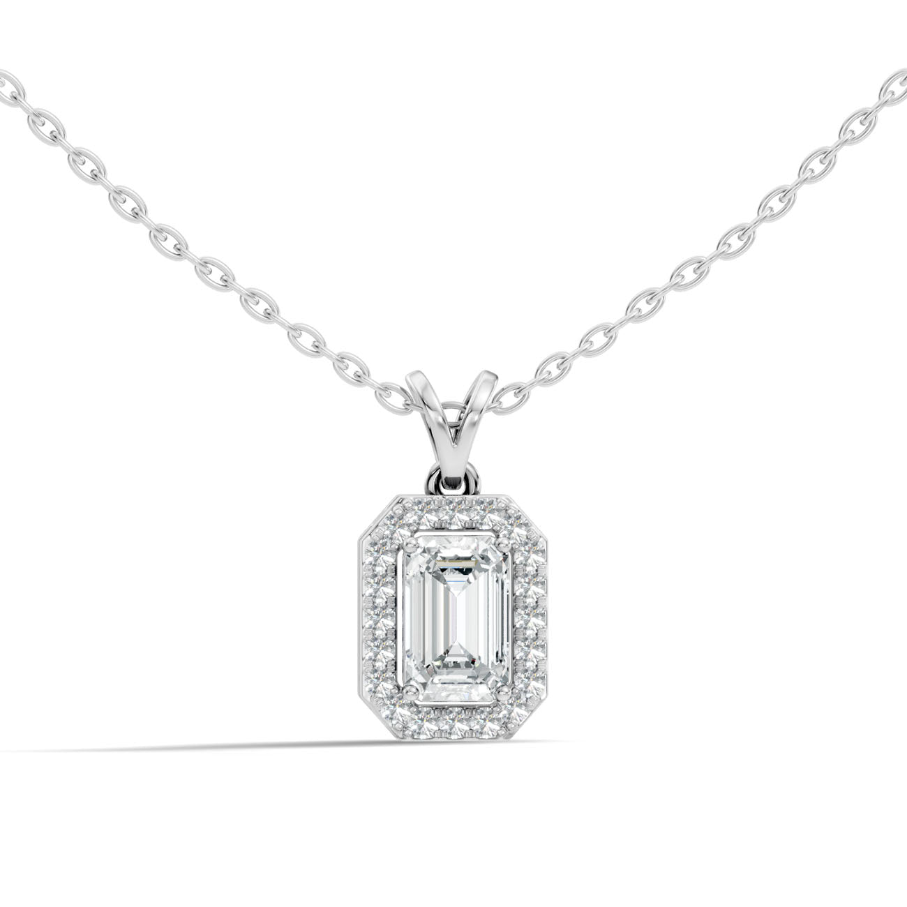 1.00 Ct. Emerald-Cut Diamond Halo Pendant Necklace (GJSPD-43)