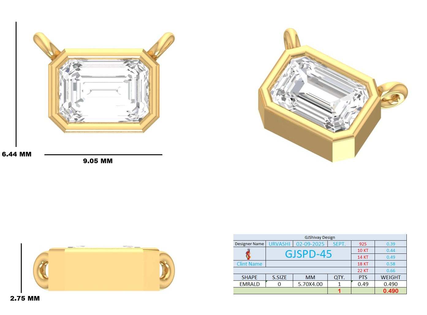 .50 Ct. Emerald-Cut Diamond Solitaire Pendant Necklace in Bezel Setting (GJSPD-45) 10