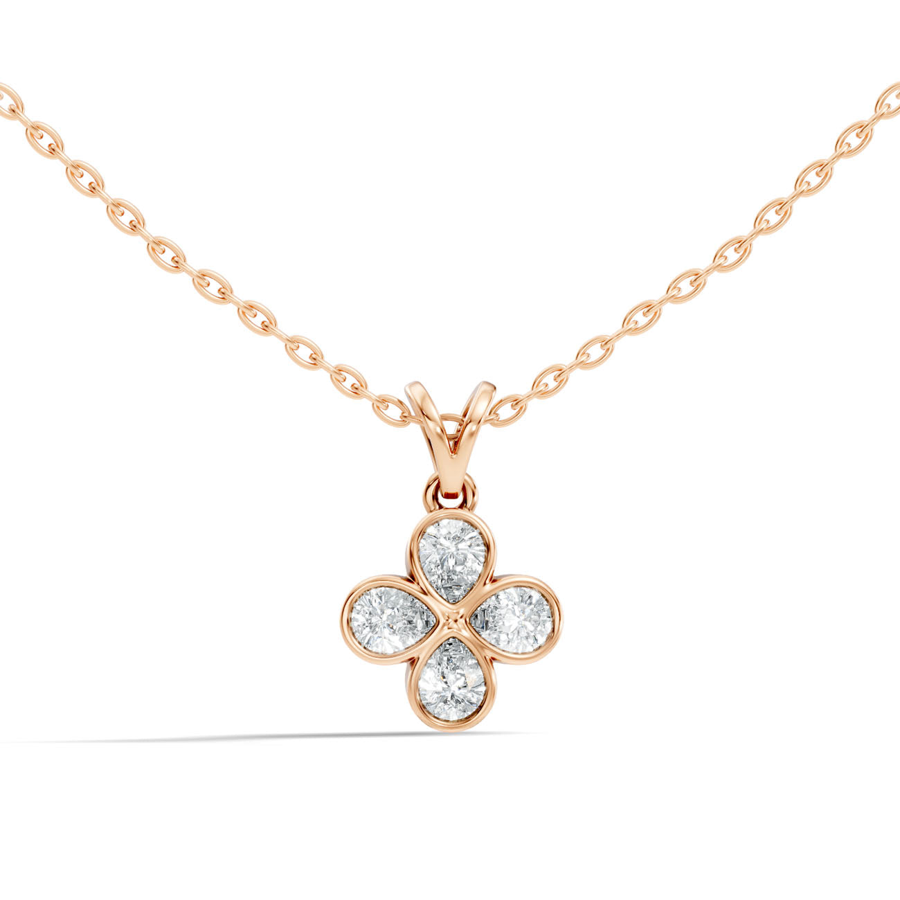 .50 Ct. Pear-Shaped Diamond Four-Petal Pendant Necklace in Bezel Setting (GJSPD-54) 4