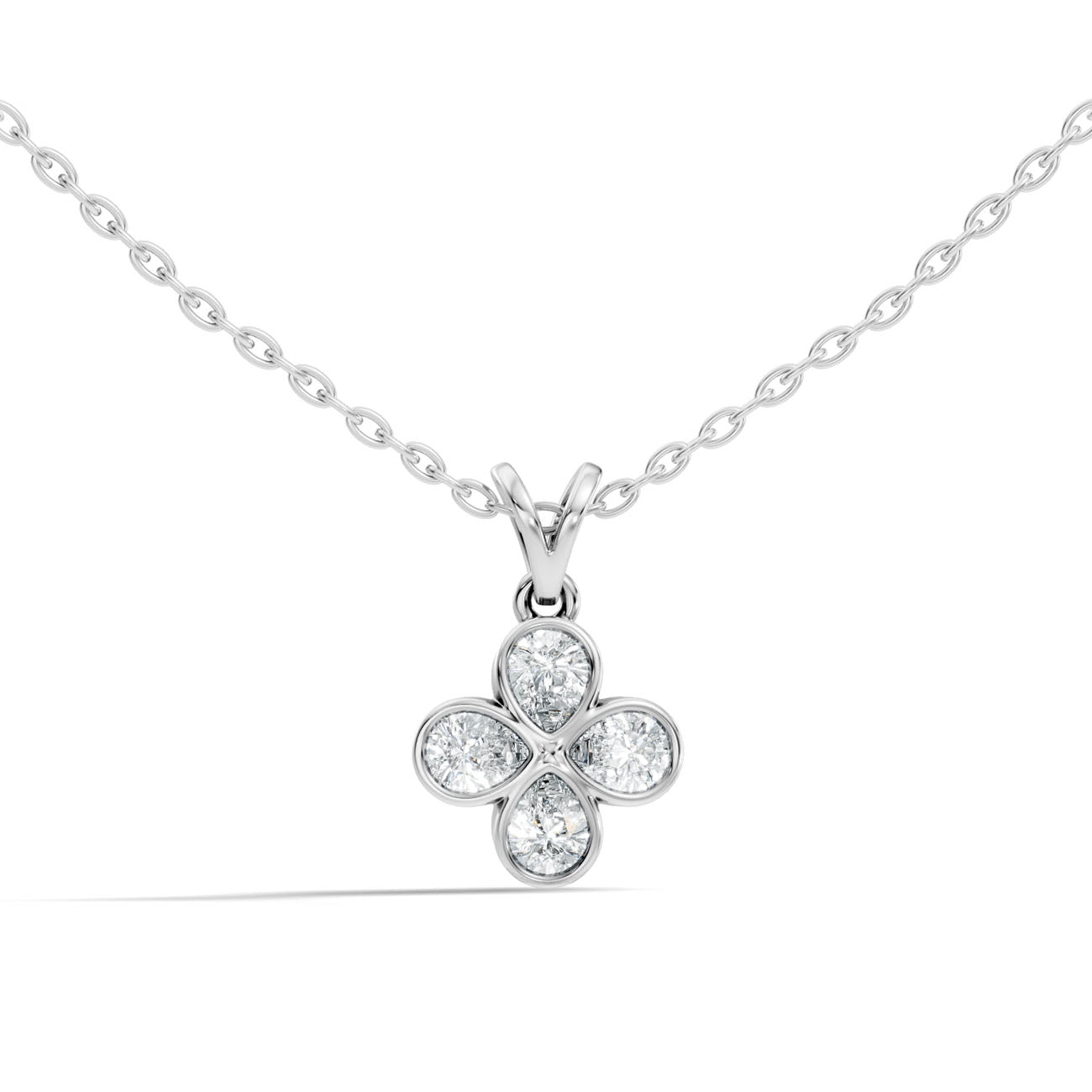 .50 Ct. Pear-Shaped Diamond Four-Petal Pendant Necklace in Bezel Setting (GJSPD-54)