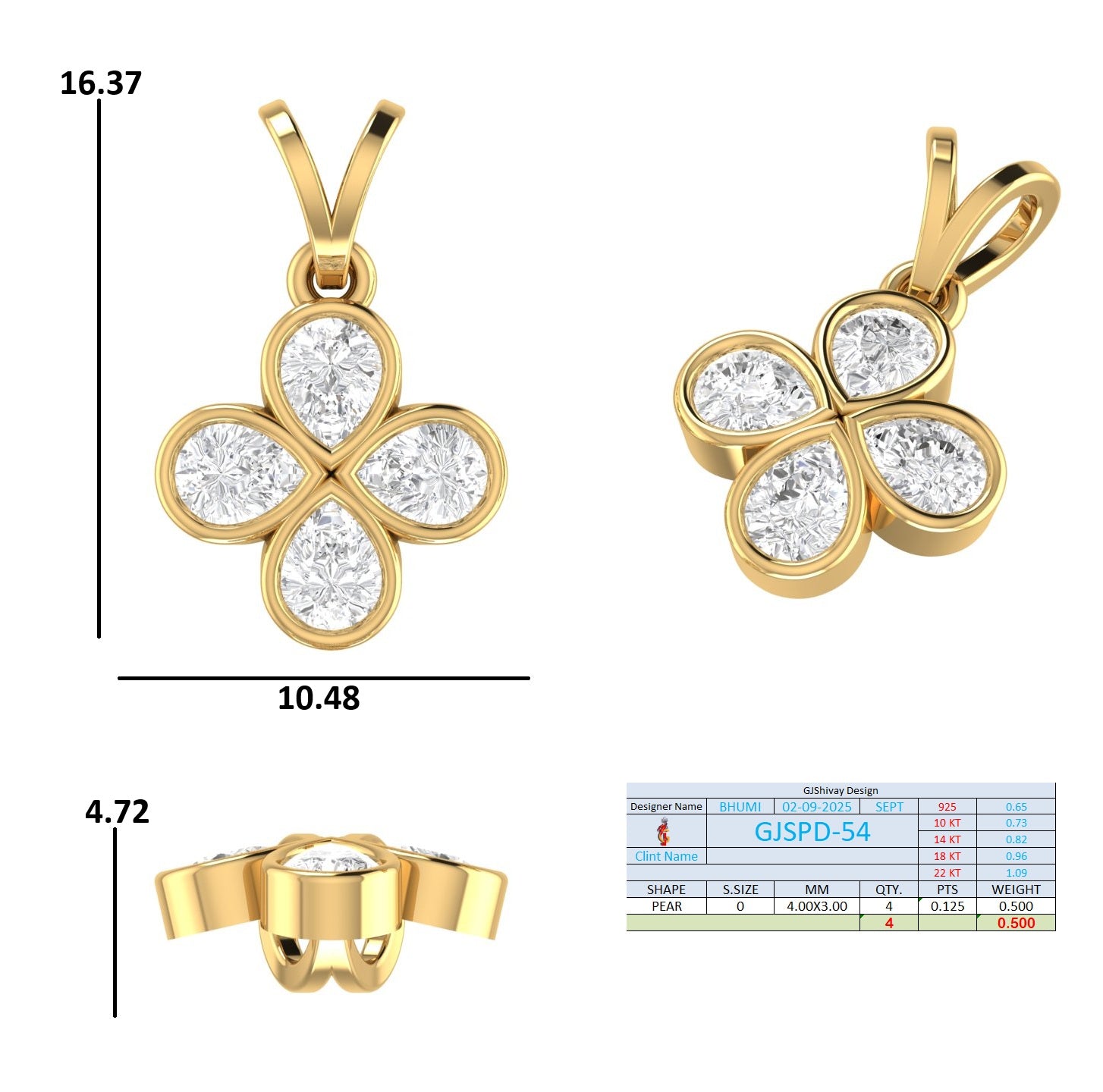 .50 Ct. Pear-Shaped Diamond Four-Petal Pendant Necklace in Bezel Setting (GJSPD-54) 10