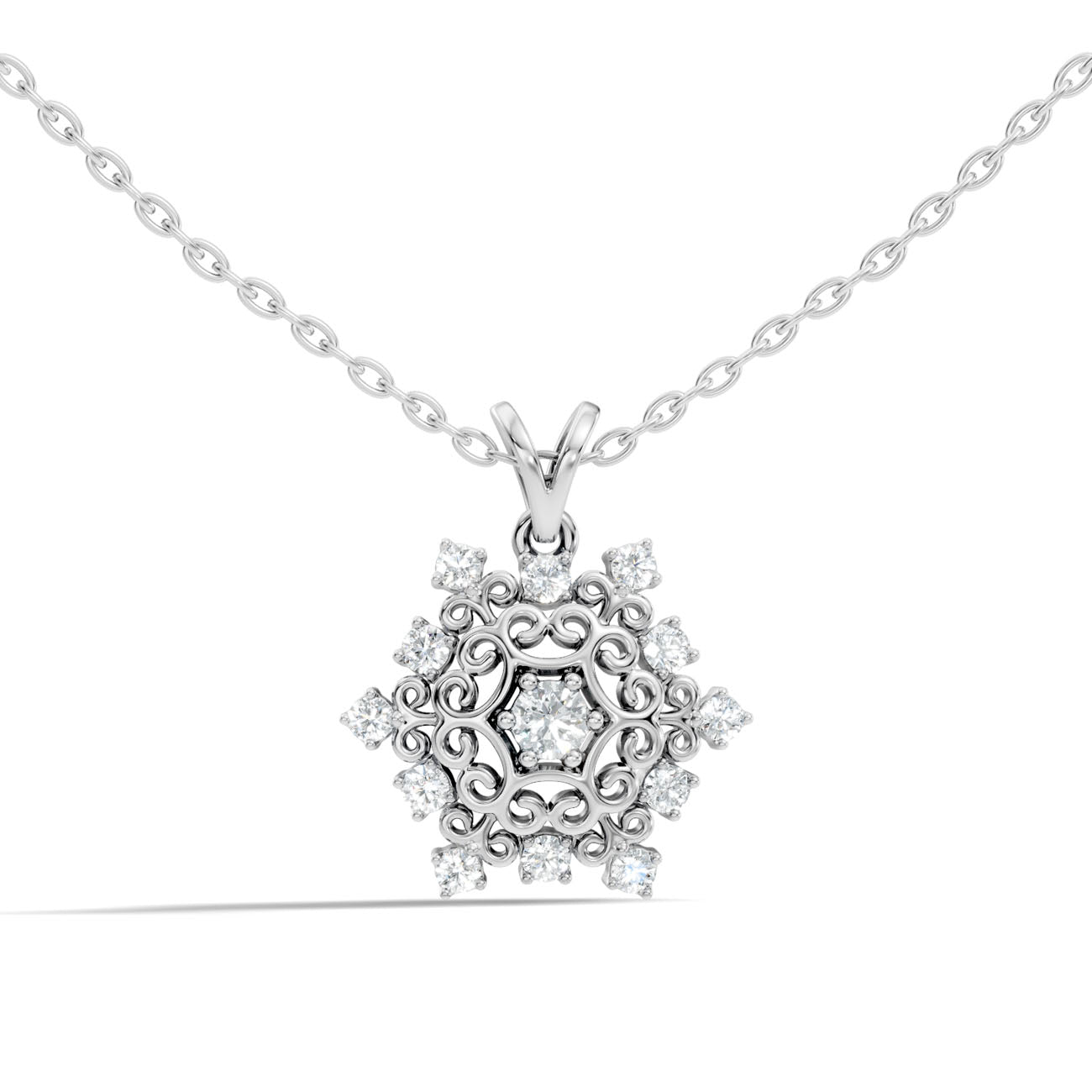 .32 Ct. Vintage-Inspired Round Diamond Filigree Halo Pendant Necklace (GJSPD-57)