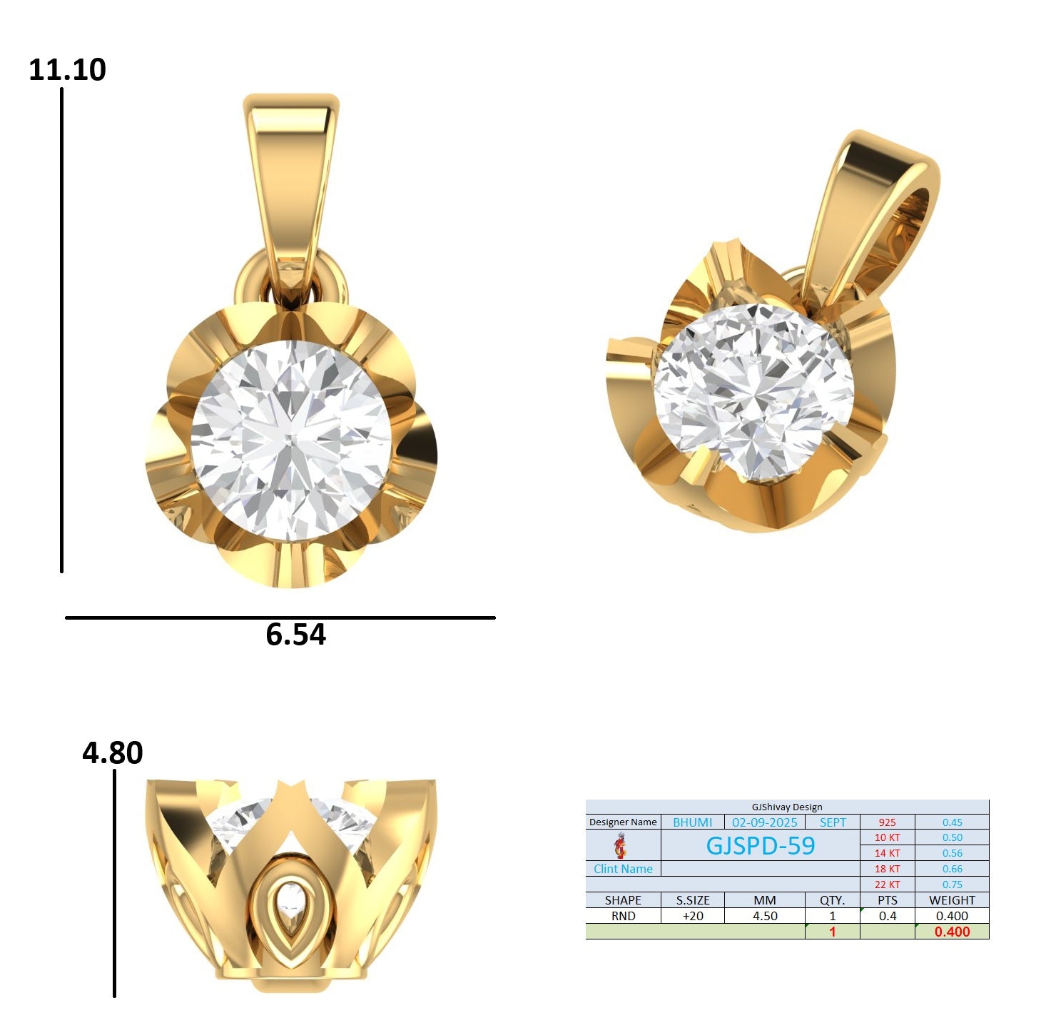 .40 Ct. Classic Round Diamond Bezel-Set Solitaire Pendant Necklace (GJSPD-59) 10
