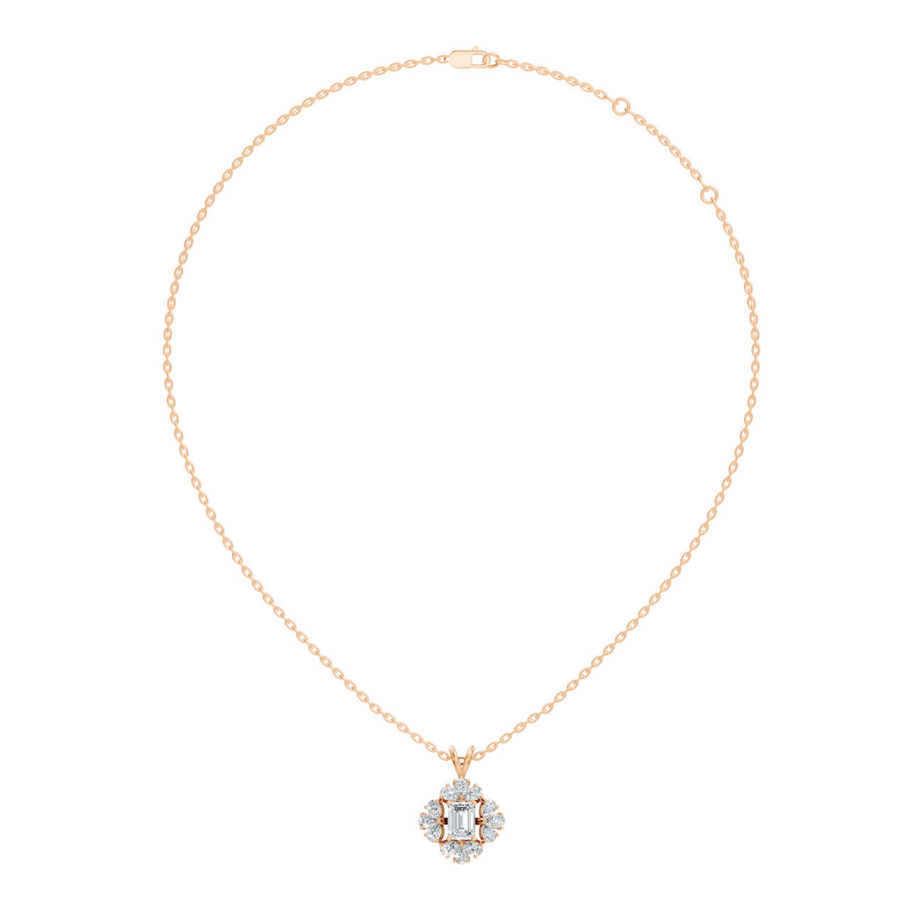 1.00 Ct. Emerald-Cut Diamond Floral Halo Pendant Necklace (GJSPD-64)