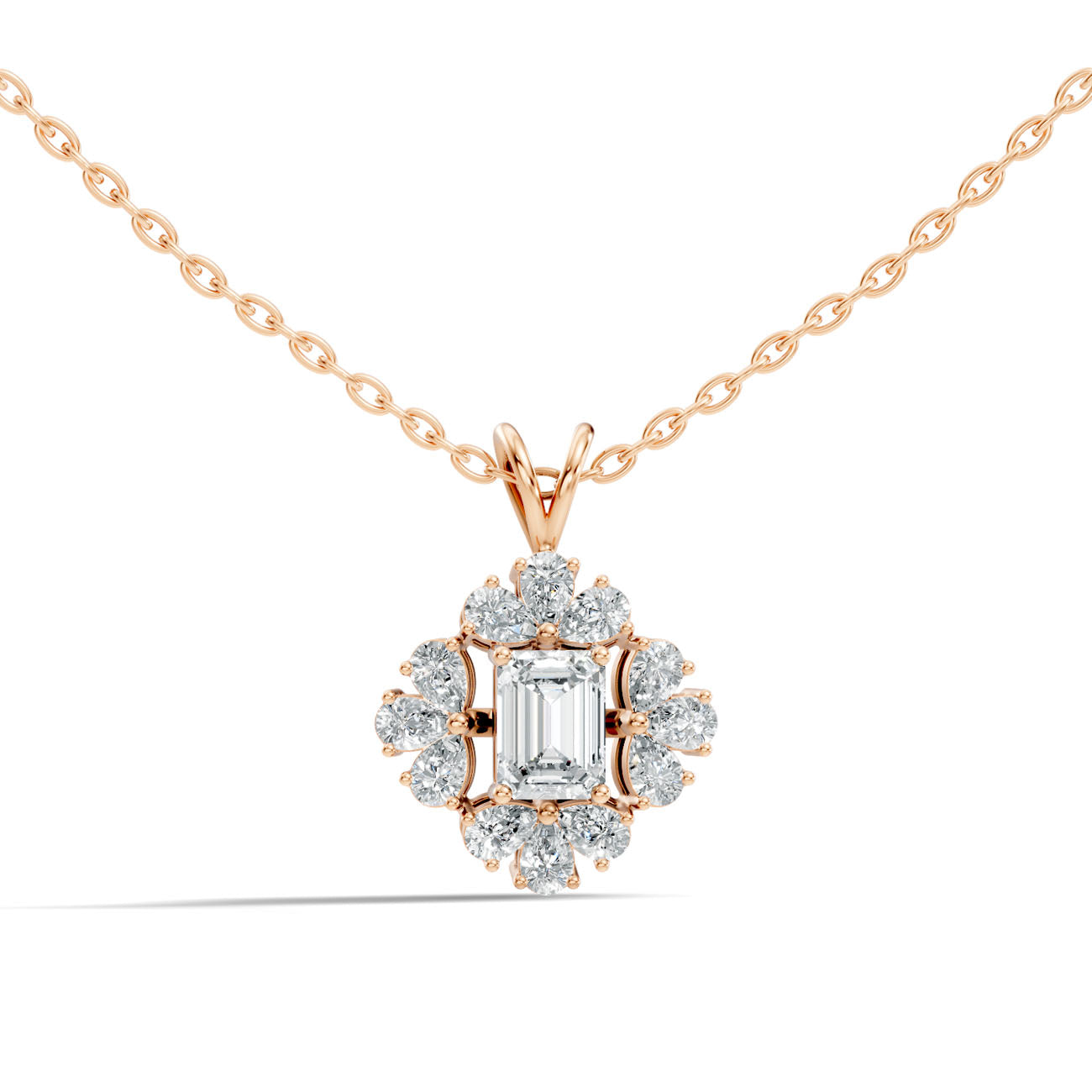 1.00 Ct. Emerald-Cut Diamond Floral Halo Pendant Necklace (GJSPD-64)