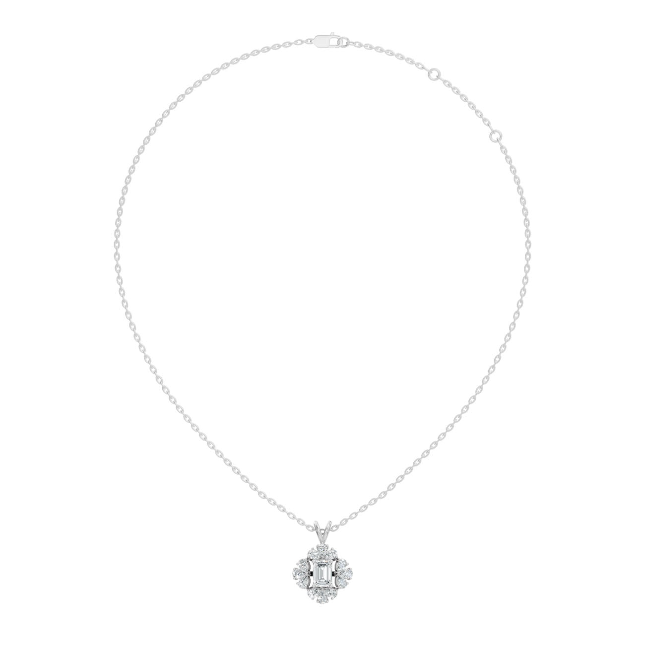 1.00 Ct. Emerald-Cut Diamond Floral Halo Pendant Necklace (GJSPD-64) 4