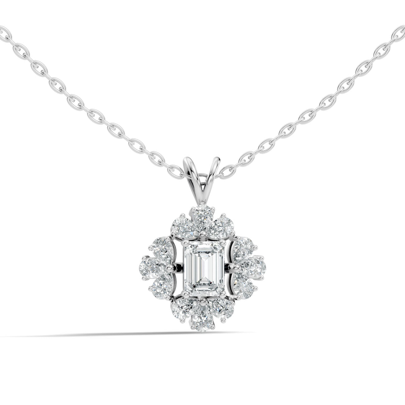 1.00 Ct. Emerald-Cut Diamond Floral Halo Pendant Necklace (GJSPD-64) 5