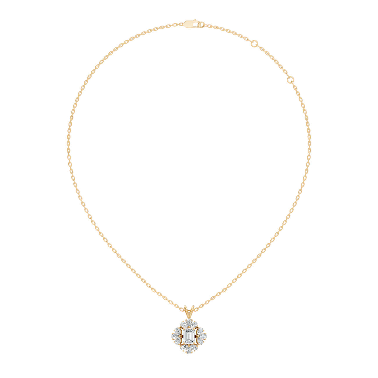 1.00 Ct. Emerald-Cut Diamond Floral Halo Pendant Necklace (GJSPD-64) 7