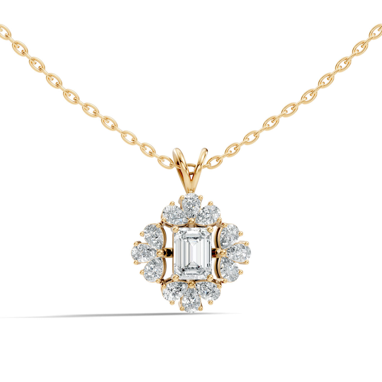 1.00 Ct. Emerald-Cut Diamond Floral Halo Pendant Necklace (GJSPD-64) 8