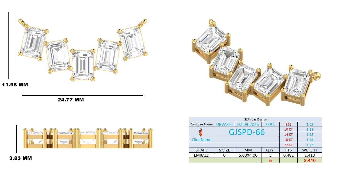 2.40 Ct. Five-Stone Emerald-Cut Diamond Bar Pendant Necklace (GJSPD-66) 10