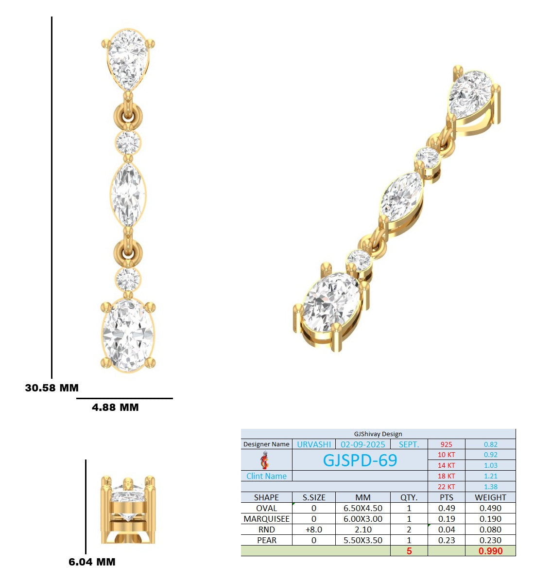 1.00 Ct. Mixed-Shape Diamond Drop Pendant Necklace (GJSPD-69) 10