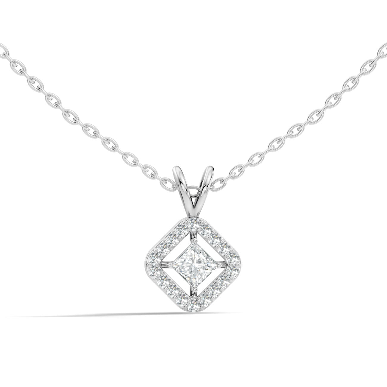 .45 Ct. Princess-Cut Diamond Halo Pendant Necklace (GJSPD-70)