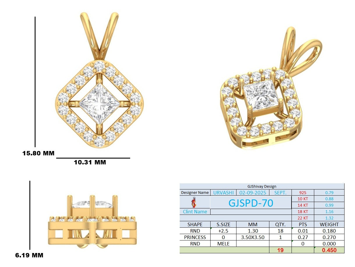 .45 Ct. Princess-Cut Diamond Halo Pendant Necklace (GJSPD-70) 10