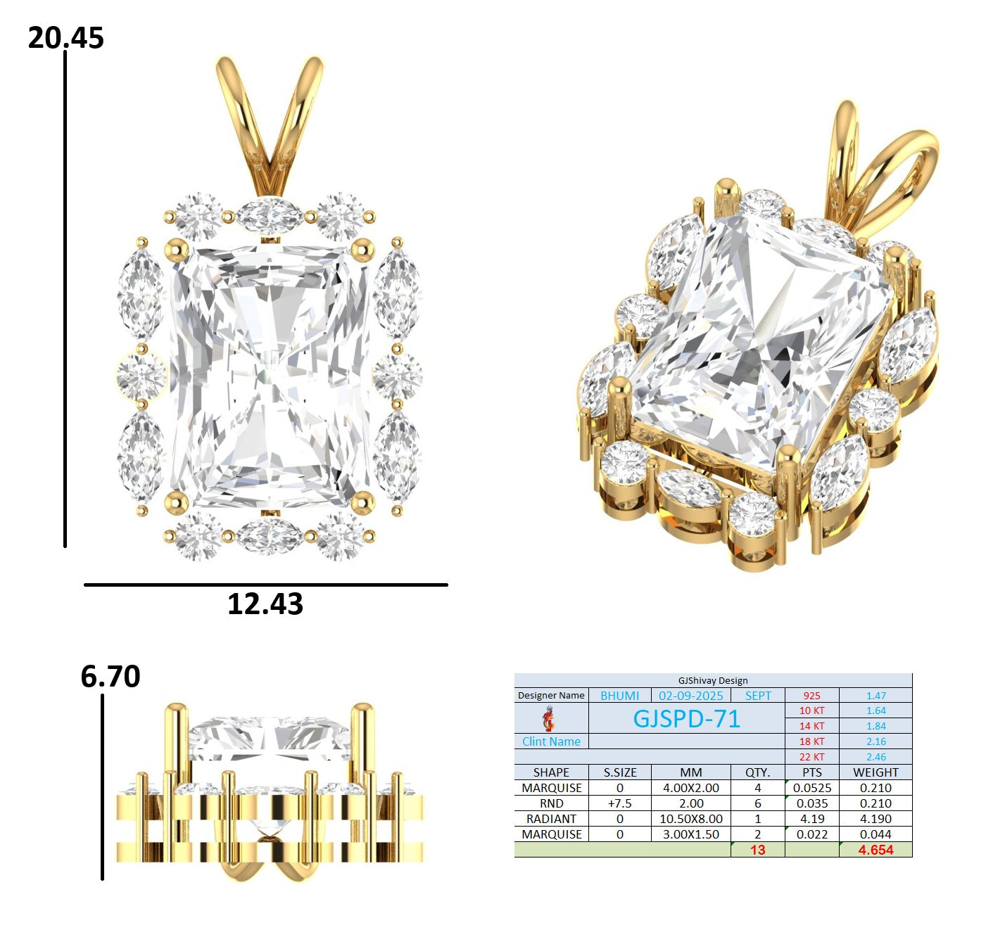 4.65 Ct. Radiant-Cut Diamond Halo Pendant Necklace (GJSPD-71) 10