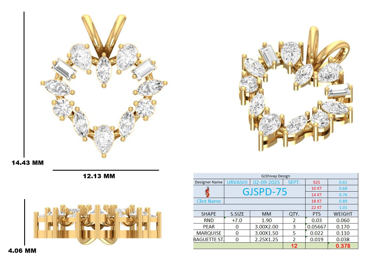 .38 Ct. Mixed-Shape Diamond Open Heart Pendant Necklace (GJSPD-75) 10