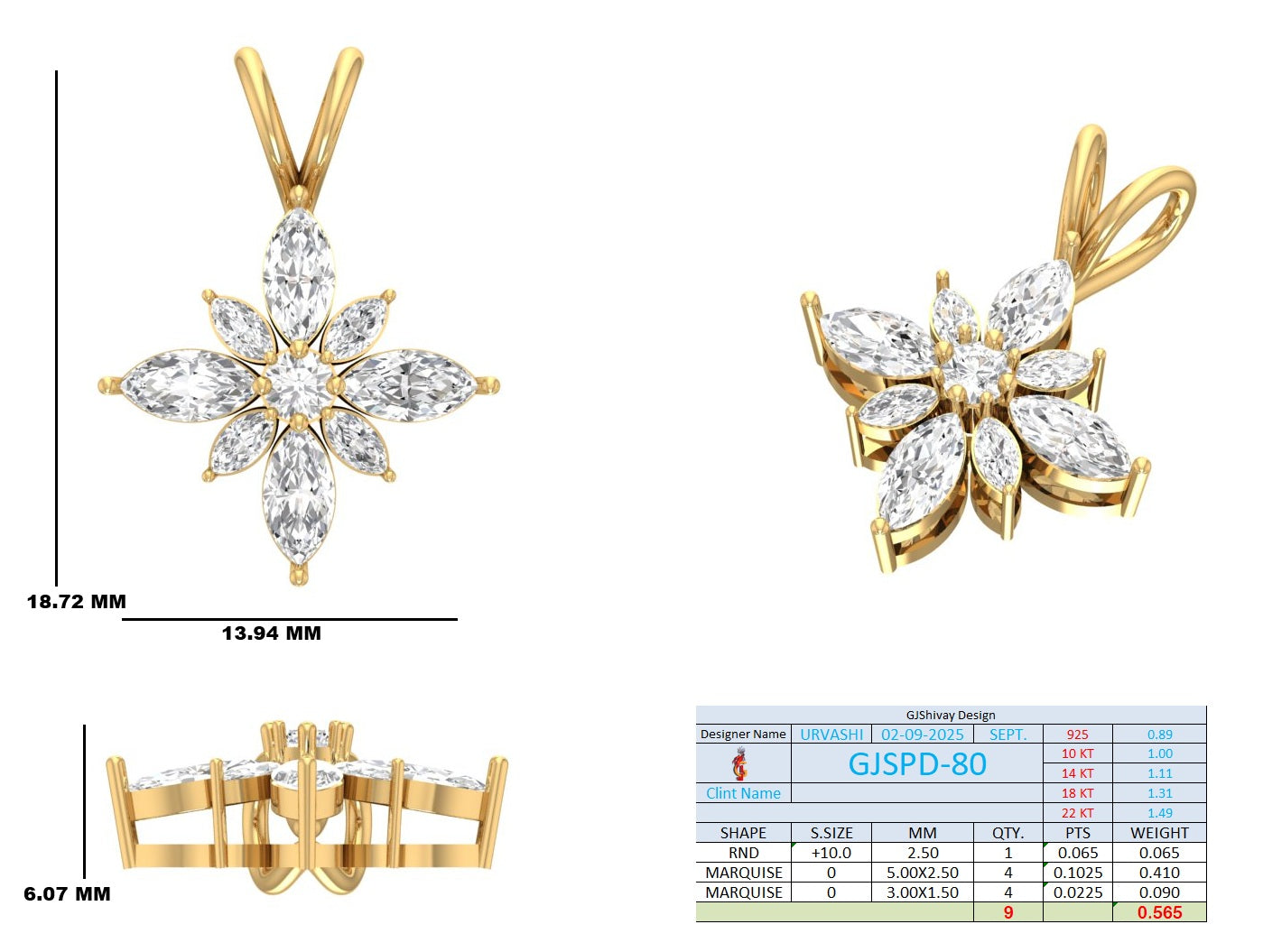 .57 Ct. Marquise Diamond Floral Cluster Pendant Necklace (GJSPD-80) 10