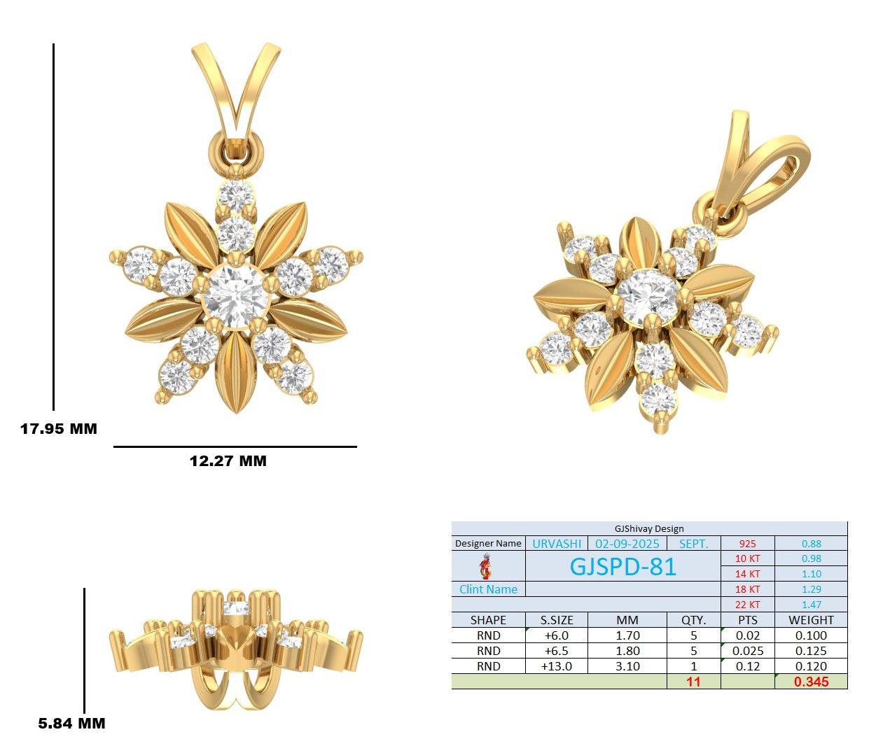 .35 Ct. Diamond Floral Starburst Pendant Necklace (GJSPD-81) 10