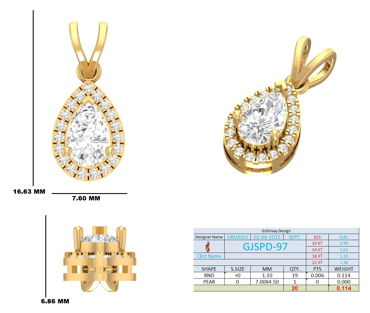 .56 Ct. Pear-Shaped Diamond Halo Pendant Necklace (GJSPD-97) 10
