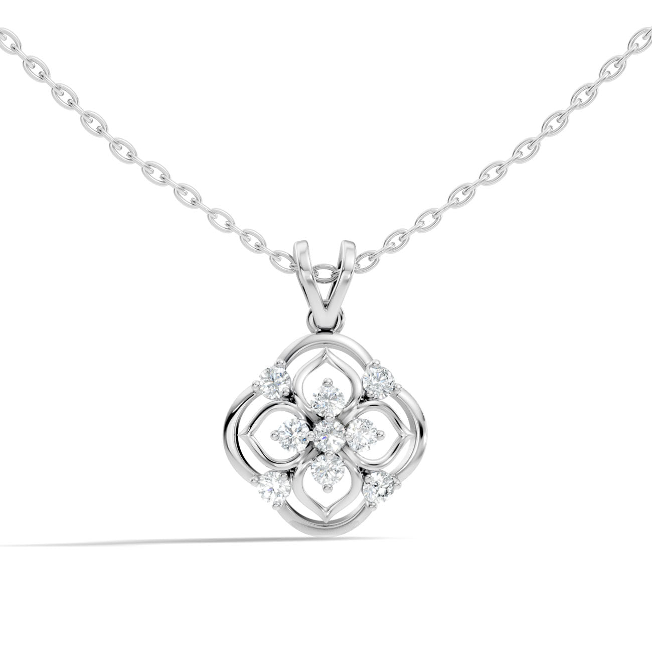 .32 Ct. Diamond Quatrefoil Floral Pendant Necklace (GJSPD-98)