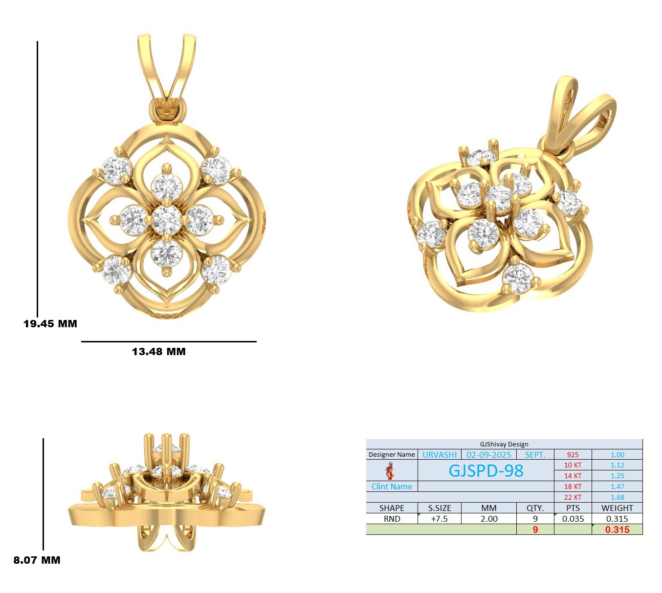 .32 Ct. Diamond Quatrefoil Floral Pendant Necklace (GJSPD-98) 10