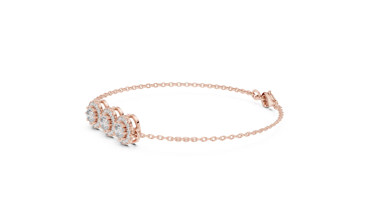 1.29 Ct. Three Stone Round Diamond Halo Bracelet (GLBR-0023) 9