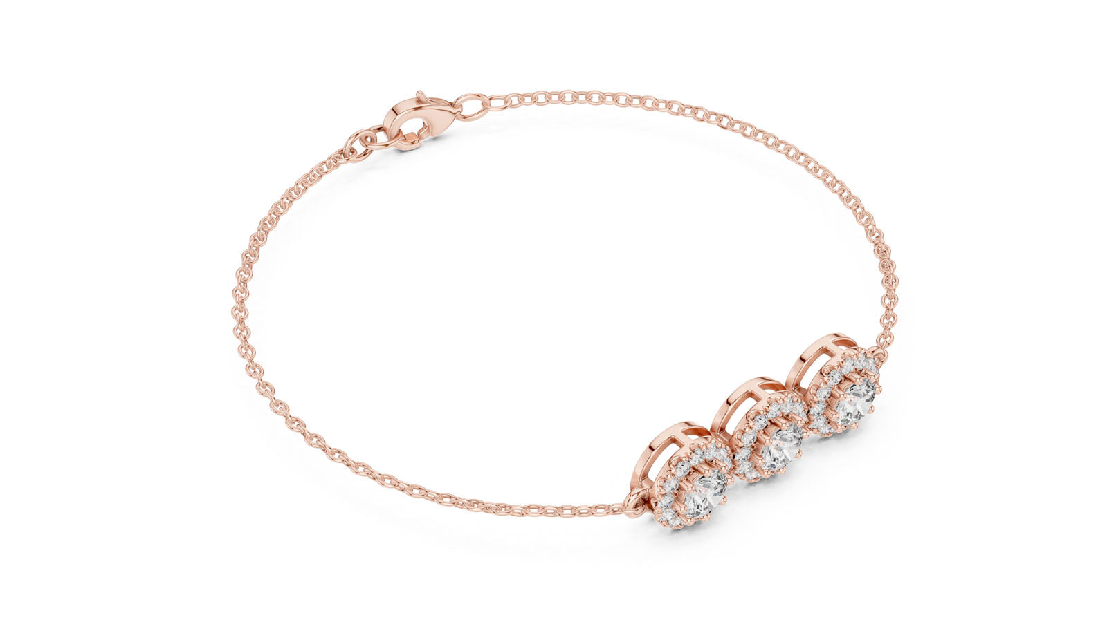 1.29 Ct. Three Stone Round Diamond Halo Bracelet (GLBR-0023) 10