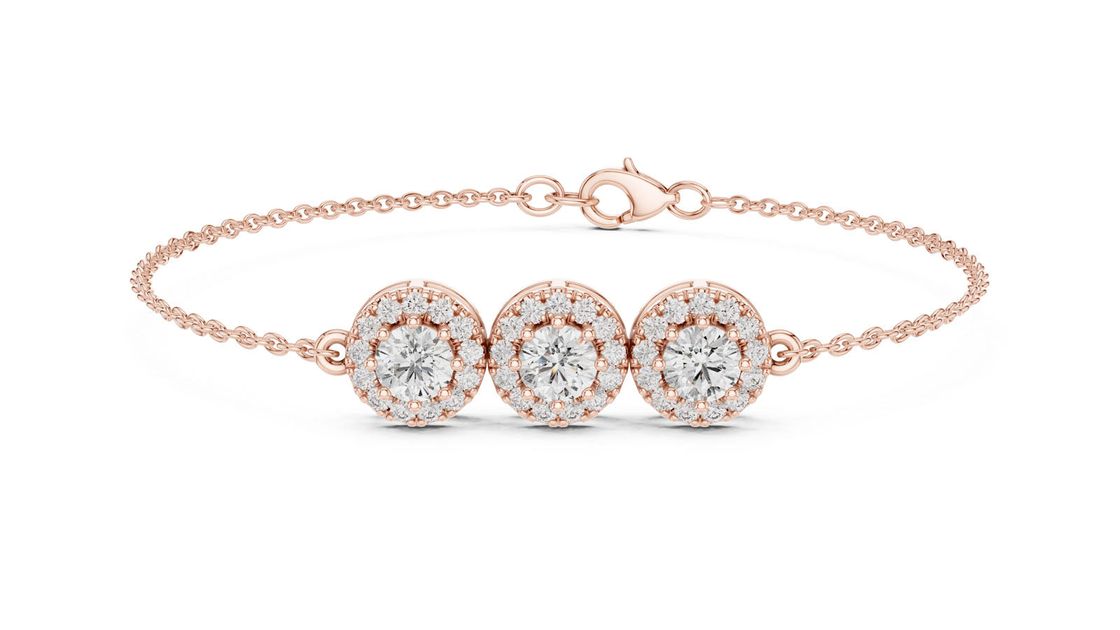 1.29 Ct. Three Stone Round Diamond Halo Bracelet (GLBR-0023) 12