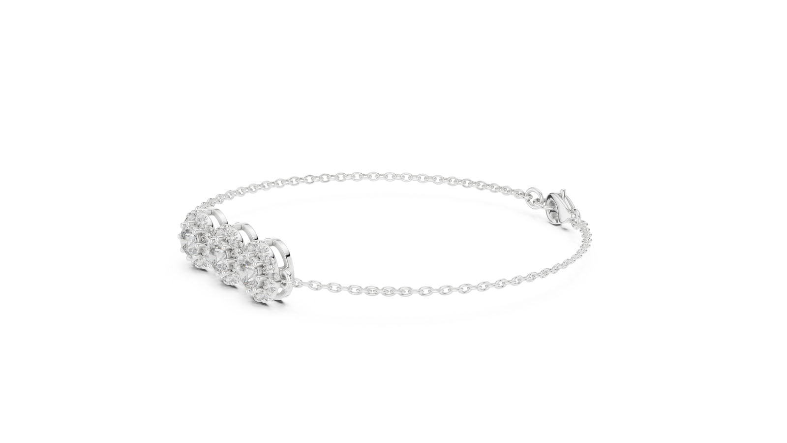 1.29 Ct. Three Stone Round Diamond Halo Bracelet (GLBR-0023) 3