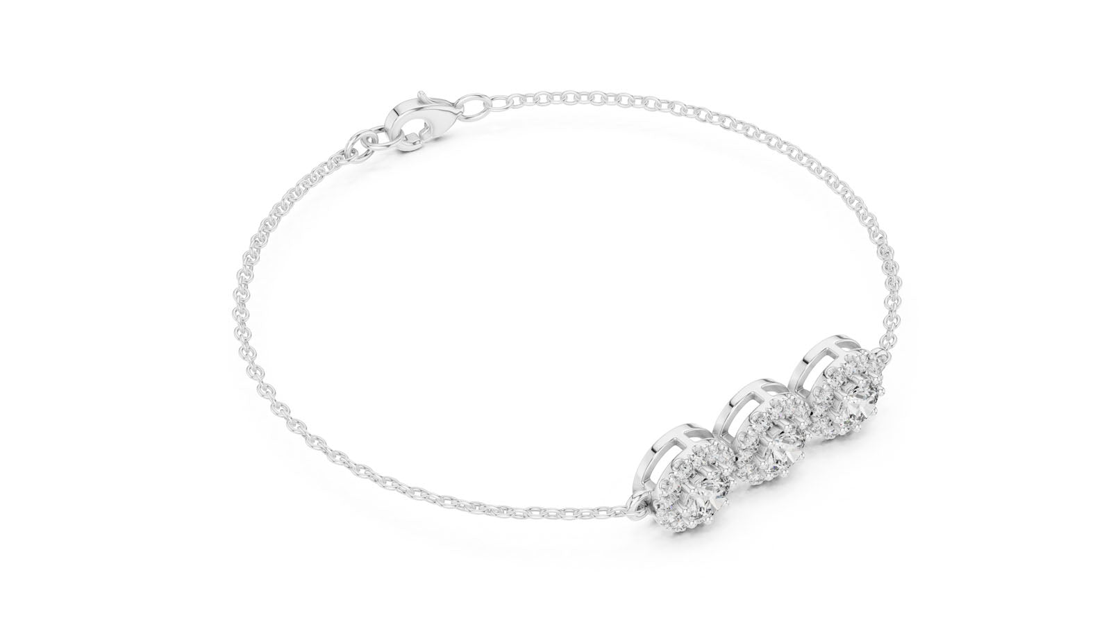 1.29 Ct. Three Stone Round Diamond Halo Bracelet (GLBR-0023) 4