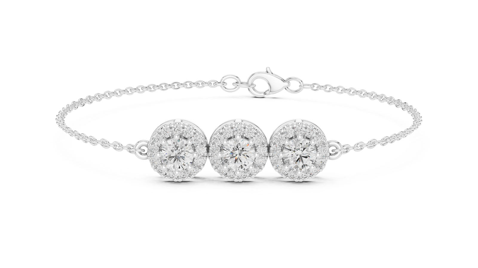 1.29 Ct. Three Stone Round Diamond Halo Bracelet (GLBR-0023)